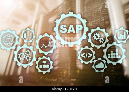 SAP System Software Automation concept on virtual screen data center Stock Photo