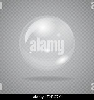 Single Big transparent soap bubble isolated on background. High detailed vector illustration. Stock Vector