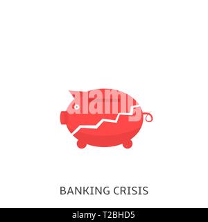Banking crisis. Red broken piggy bank, bankruptcy concept Vector illustration Stock Vector