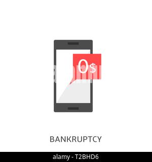 Bankruptcy. 0 dollars message on the smartphone screen, no payments Vector illustration Stock Vector