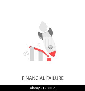 Financial failure. Failure startup concept, falling rocket and declining graph Vector illustration Stock Vector