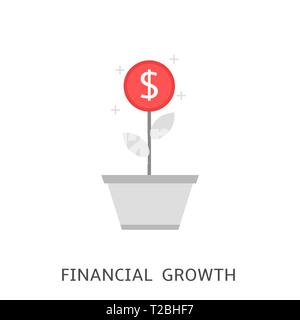 Financial growth. Dollar coin plant, financial success Vector illustration Stock Vector
