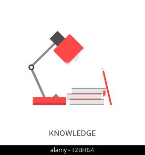 Knowledge. Red lamp, books and pencil isolated Vector illustration Stock Vector