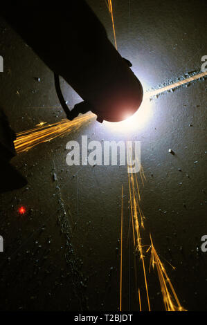 metal cutting process using plasma cutting machine. production Stock Photo