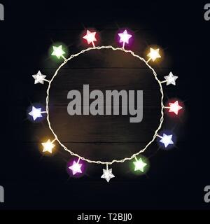 christmas banner multicolored  garland on a dark background Stock Vector