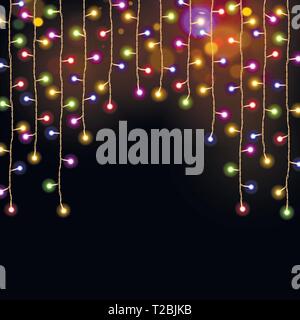 multicolor  christmas lights garland on a black background Stock Vector