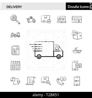 Set of 17 Delivery hand-drawn icon set Stock Vector