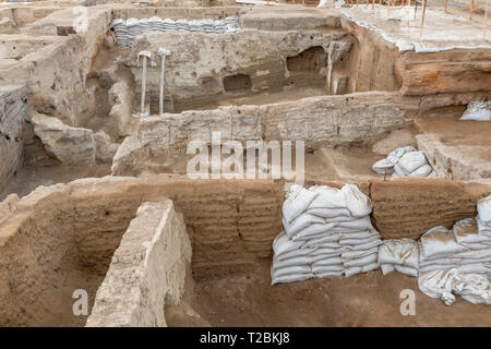 Catalhoyuk was a very large Neolithic and Chalcolithic proto-city settlement in southern .Catalhoyuk is located overlooking the Konya Plain, southeast Stock Photo