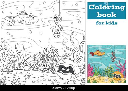 Coloring book for kids. Hand draw vector illustration with separate layers. Stock Vector