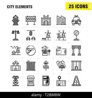 City Elements Line Icons Set For Infographics, Mobile UX/UI Kit And Print Design. Include: Car, Vehicle, Travel, Transport, Swing, Kids, Parks, Play,  Stock Vector