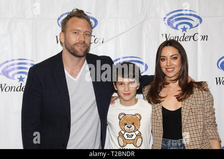 Lars Klevberg, Gabriel Bateman and Aubrey Plaza promotes "Childs Play