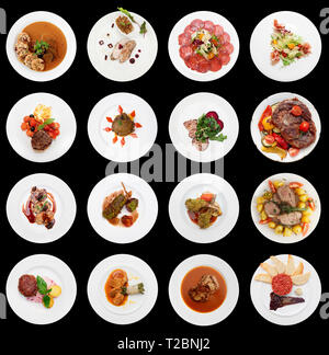 Set of various meat dishes isolated on black background Stock Photo