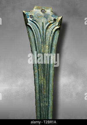Hittite bronze decorated sword blade close up with writing. Hittite Period 1650 - 1450 BC.  Hattusa Boğazkale. Çorum Archaeological Museum, Corum, Tur Stock Photo