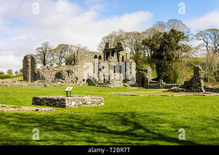 Inch Abbey, Northern Ireland, a large ruined monastic site close to Downpatrick, County Down on the north bank of the River Quoile Stock Photo