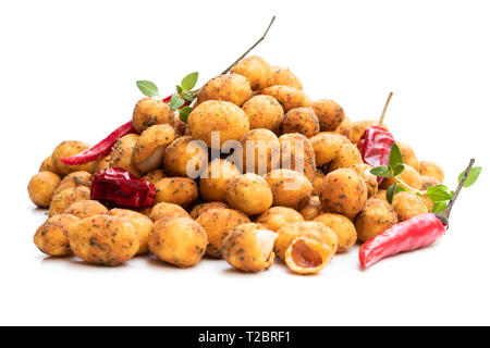Crispy  chilli peanuts snacks isolated on white Stock Photo