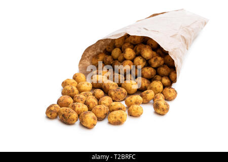 Crispy  chilli peanuts snacks paper bag isolated on white Stock Photo