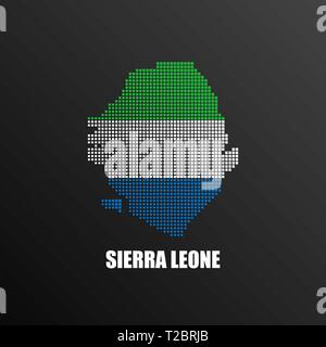 Vector illustration of abstract halftone map of Sierra Leone made of square pixels with national flag colors for your design Stock Vector