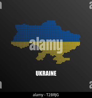 Vector illustration of abstract halftone map of Ukraine made of square pixels with Ukrainian national flag colors for your design Stock Vector