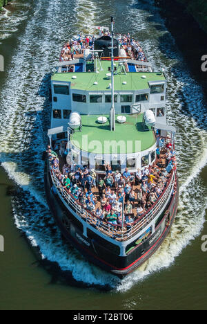 Mersey ferry on Manchester ship canal. aerial Stock Photo
