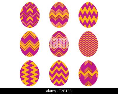 Happy Easter. Collection of Easter eggs with patterns on a white background. Vector illustration Stock Vector