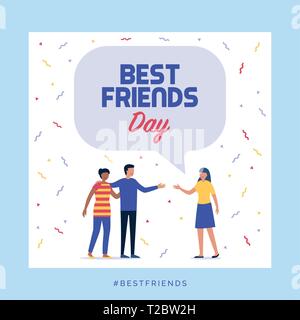 Best friends day social media post with people celebrating together Stock Vector
