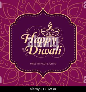 Happy Diwali celebration card and social media post with diya lamp Stock Vector