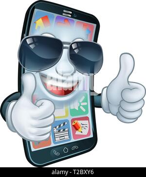 Mobile Phone Cool Shades Thumbs Up Cartoon Mascot Stock Vector