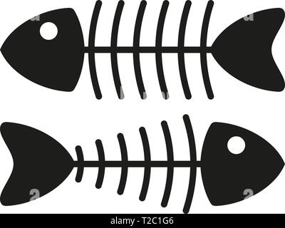 simple skeleton of fish with bones isolated on white background Stock Vector