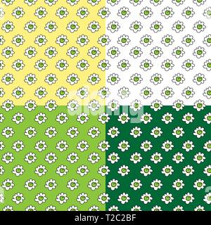 small cute flowers, set of colored stylish seamless vector backgrounds of flowers of chamomiles Stock Vector