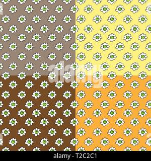small cute flowers, set of colored stylish seamless vector backgrounds of flowers of chamomiles Stock Vector