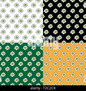 small cute flowers, set of colored stylish seamless vector backgrounds of flowers of chamomiles Stock Vector