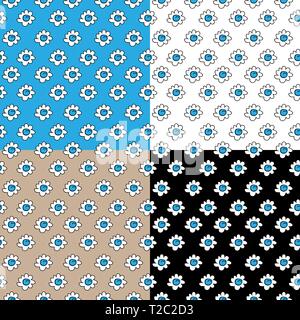 small cute flowers, set of colored stylish seamless vector backgrounds of flowers of chamomiles Stock Vector
