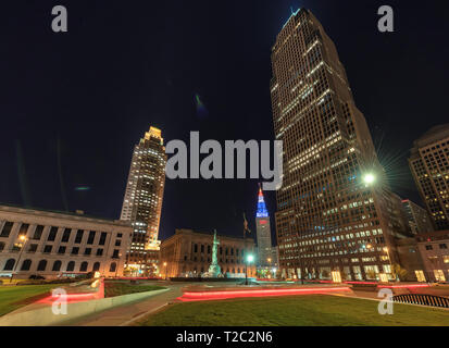 Night view of Cleveland Downtown Stock Photo