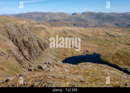 Stickle Tarn and Pavey Ark, seen from Harrison Stickle, Langdale Pikes, Lake District, Cumbria Stock Photo