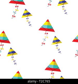 seamless pattern with colorful kites vector on white background Stock Vector