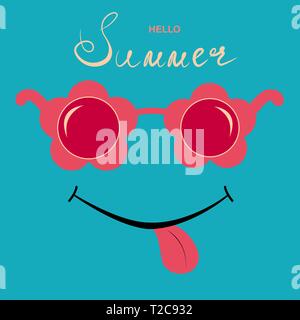 summer holiday cute background with smile and flower shaped sunglasses Vector illustration Post card Greeting card Stock Vector