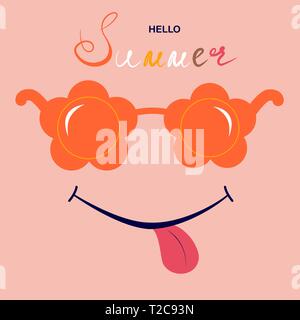 Vector summer holiday cute background with smile and sunglasses Illustration Post card Greeting card Stock Vector
