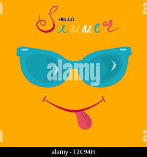 summer holiday cute background with smile and sunglasses Vector illustration Post card Greeting card Stock Vector