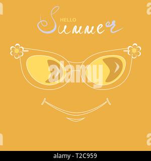 summer holiday cute background with smile and sunglasses Vector illustration Post card Greeting card Stock Vector