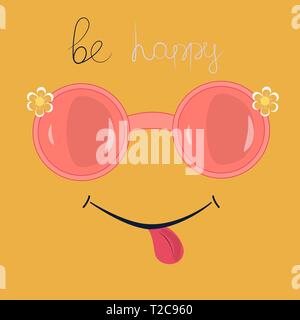 Vector summer holiday cute background with smile and sunglasses Illustration Post card Greeting card Stock Vector