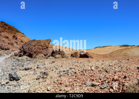 Desert like Landscape above the clouds on the slopes of the Teide Mountain, Tenerife, Canary Islands, Spain Stock Photo