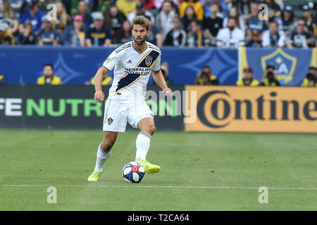 Carson, CA. 31st Mar, 2019. Los Angeles Galaxy defender Jorgen Skjelvik (16) during the LA Galaxy vs Portland Timbers game at Dignity Health Sports Complex in Carson, Ca on March 31, 2019. Jevone Moore Credit: csm/Alamy Live News Stock Photo