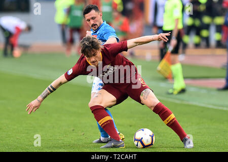 Rome, Italy. 01st Apr, 2019. Football Serie A Roma vs Napoli.Rome Olympic Stadium 31 March 2019 In Photo Nicolo Zaniolo Credit: Independent Photo Agency/Alamy Live News Stock Photo