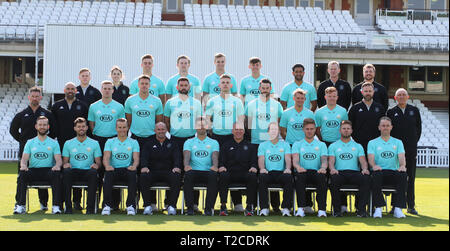 LONDON, ENGLAND. 01 APRIL 2019: Surrey Team photocall at the Surrey County Cricket Club media day, The Kia Oval, London, UK. Credit: European Sports Photographic Agency/Alamy Live News Stock Photo