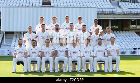 LONDON, ENGLAND. 01 APRIL 2019: Surrey Team 4 day squad at the Surrey County Cricket Club media day, The Kia Oval, London, UK. Credit: European Sports Photographic Agency/Alamy Live News Stock Photo