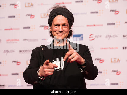 01 April 2019, Hessen, Frankfurt/Main: Wolf Maahn, music producer, is on the red carpet. The Live Entertainment Award (LEA) is presented to concert and show organisers, managers, agents and venue operators from German-speaking countries. Photo: Andreas Arnold/dpa Stock Photo