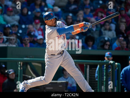Washington, United States Of America. 31st Mar, 2019. New York Mets center fielder Juan Lagares (12) lines out in the seventh inning against the Washington Nationals at Nationals Park in Washington, DC on Sunday, March 31, 2018. The Nationals won the game 6-5. Credit: Ron Sachs/CNP (RESTRICTION: NO New York or New Jersey Newspapers or newspapers within a 75 mile radius of New York City) | usage worldwide Credit: dpa/Alamy Live News Stock Photo