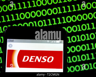 Ukraine. 1st Apr, 2019. In this photo illustration a Denso Corporation logo seen displayed on a smart phone Credit: Igor Golovniov/SOPA Images/ZUMA Wire/Alamy Live News Stock Photo