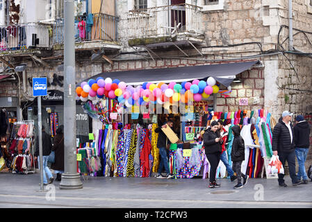 Purim shop in Jaffa street Stock Photo