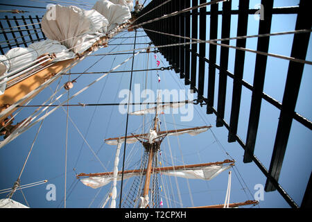 Tall Ship Rigging, sailing ships rigging. mast, rope ladders Stock Photo